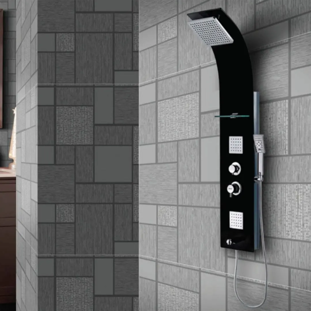 Jaquar thermostatic 4 way shower panel SHP-BLK-ST86112 Black Glass