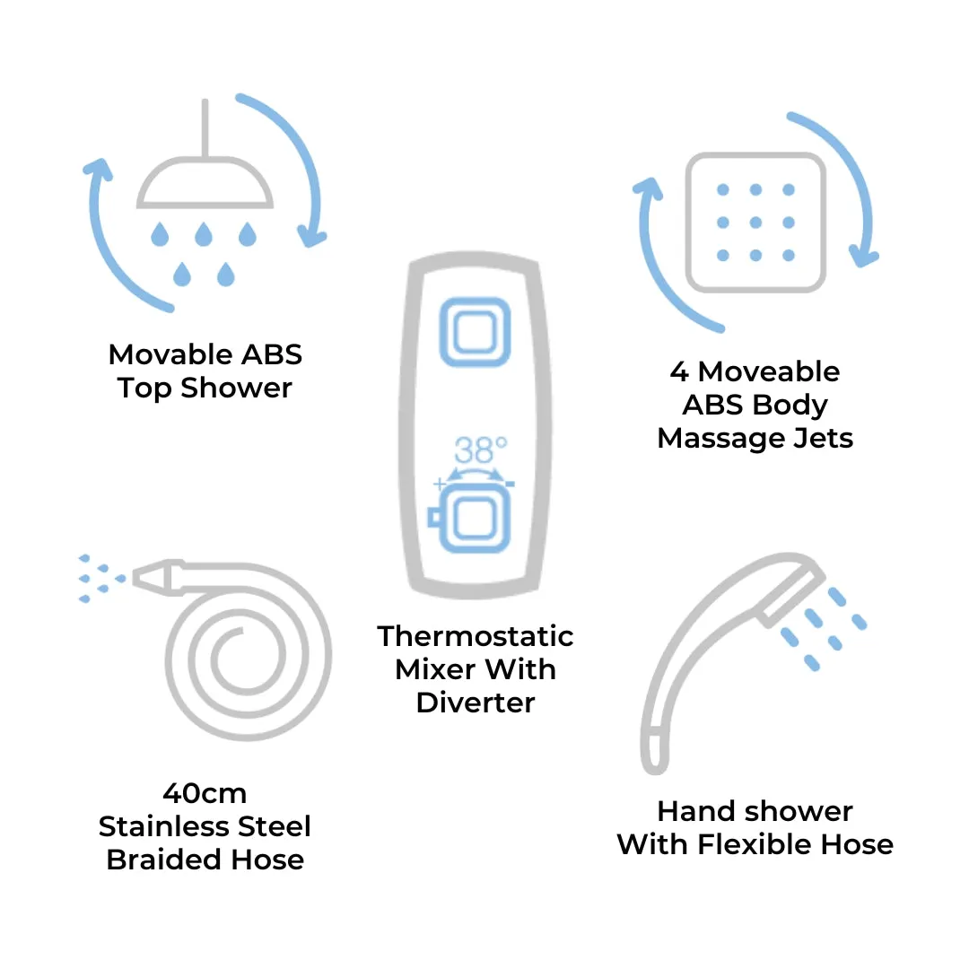 Jaquar thermostatic 4 way shower panel SHP-WHT-ST86113 White Glass - image 3