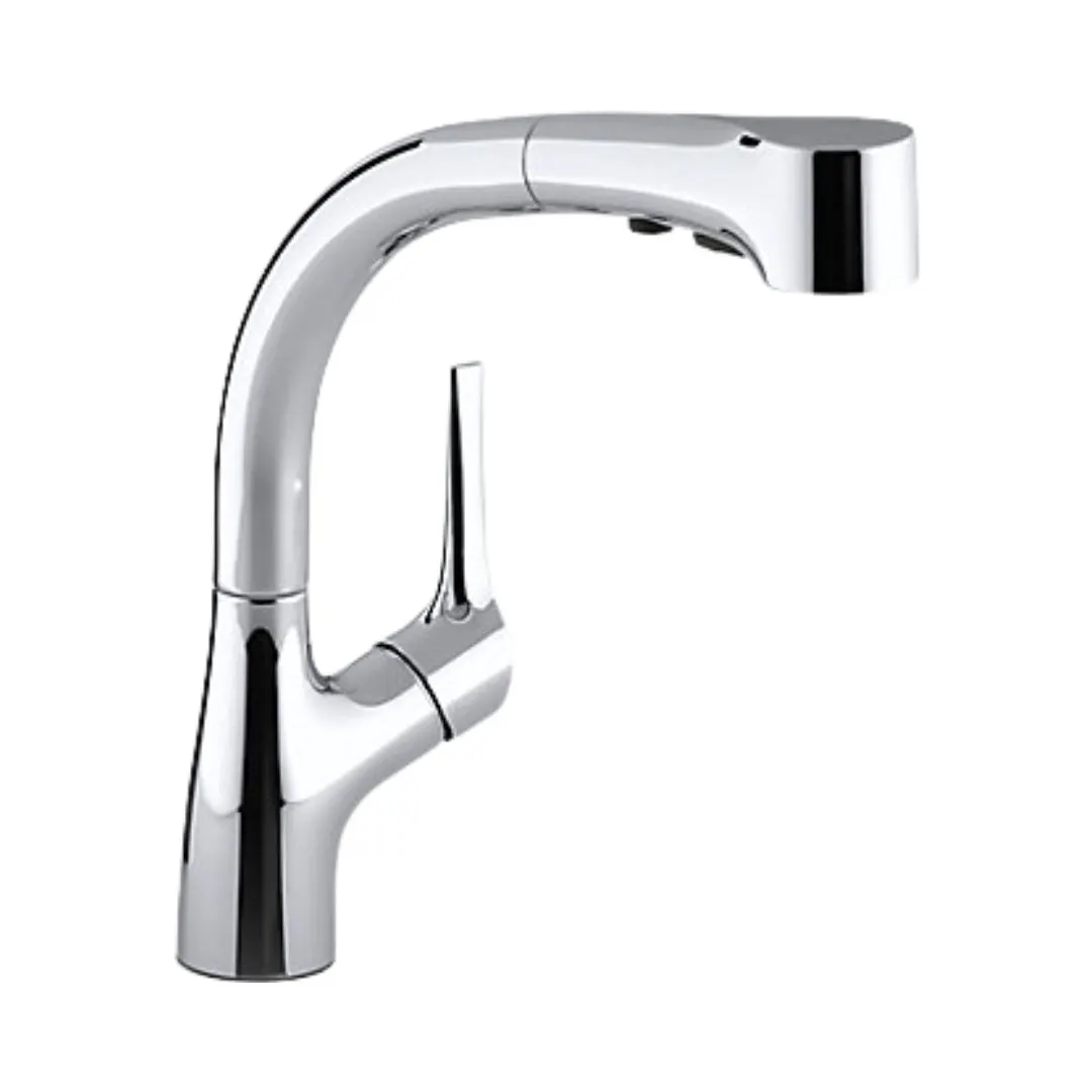 Kohler table mounted pull-down kitchen sink mixer elate K-13963T-C4-CP with extractable hand shower spout in chrome finish K-13963T-C4-CP Standard
