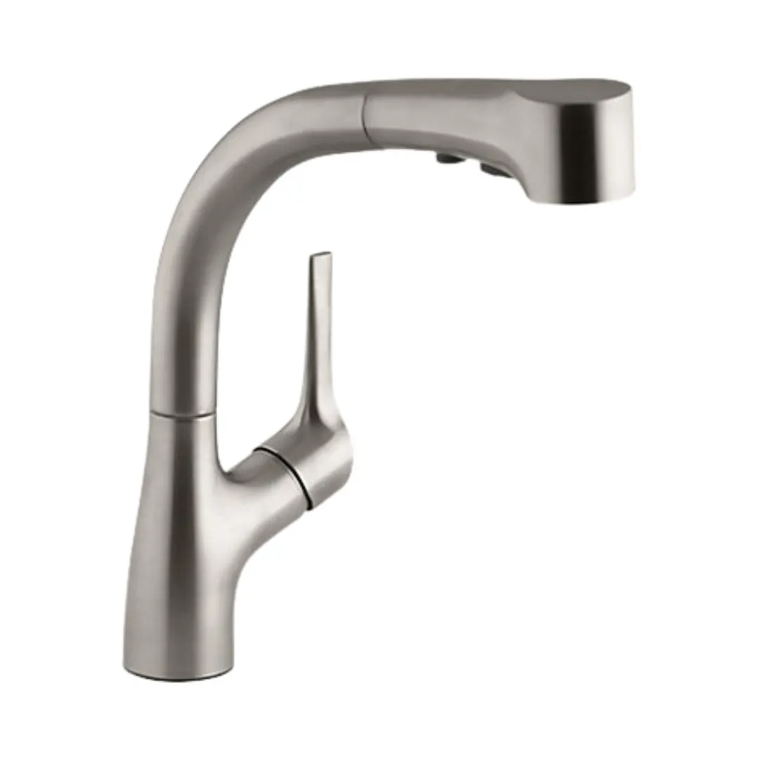 Kohler table mounted pull-down kitchen sink mixer elate K-13963T-C4-VS with extractable hand shower spout in vibrant stainless finish K-13963T-C4-VS Standard