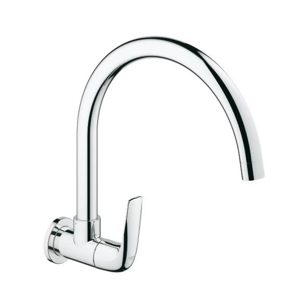 Grohe wall mounted regular kitchen sink tap baucurve 31226000 with swinging spout in chrome finish 31226000 Standard