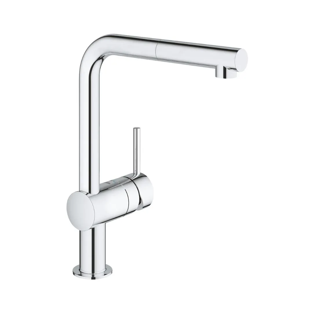 Grohe table mounted pull-out kitchen sink mixer minta 32168000 with extractable hand shower spout in chrome finish 32168000 Standard