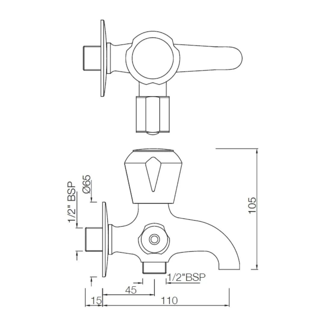 Essco wc area 2 way bib tap Marvel MQT-CHR-512ANKN Chrome - image 2