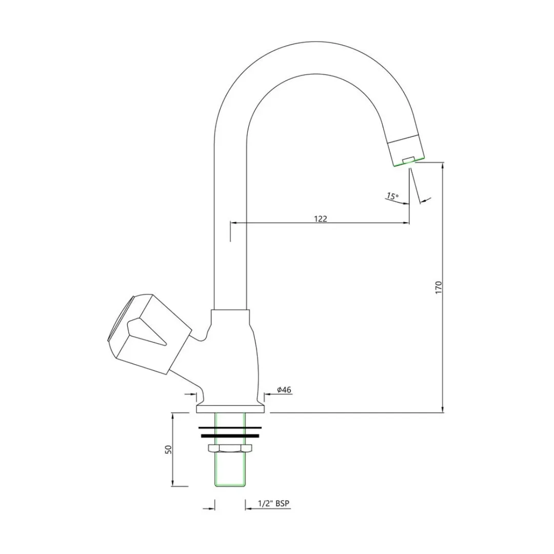 Essco table mounted regular kitchen sink tap Marvel MQT-523S with swinging spout in chrome finish MQT-523S Standard - image 2