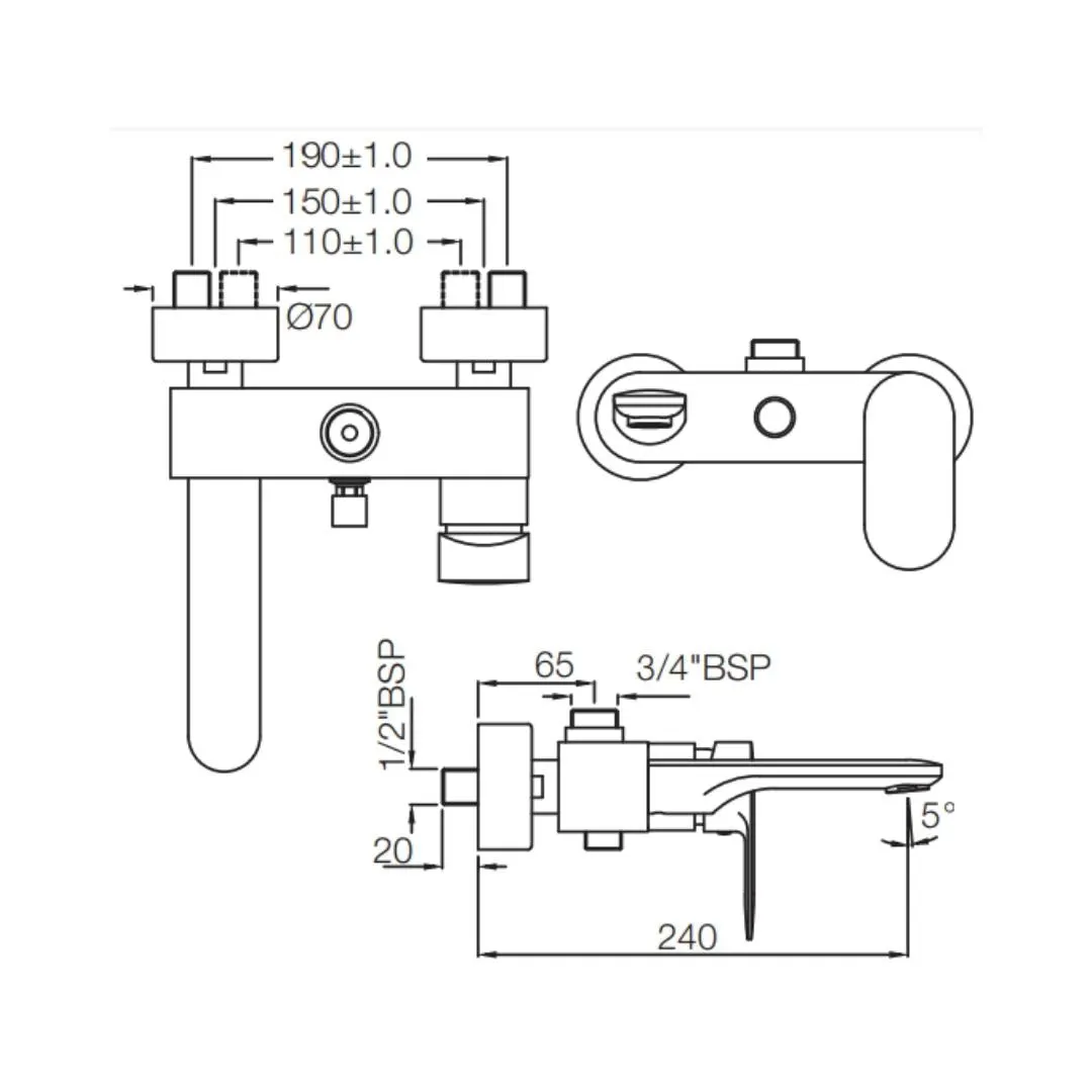 Jaquar 2 way wall mixer Opal Prime normal flow OPP-GMP-15115PM Gold Matt PVD - image 2