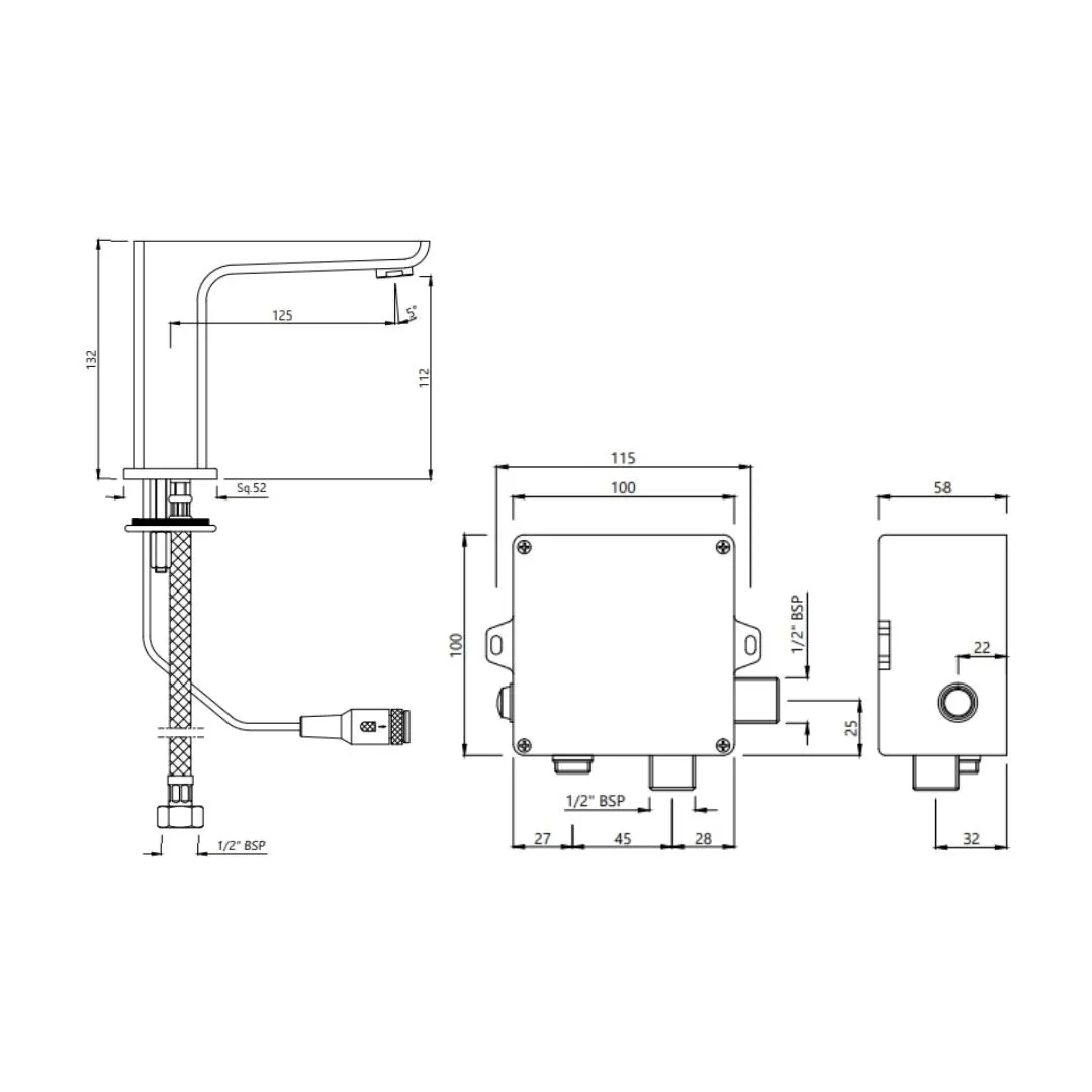 Jaquar table mounted regular sensor basin tap Kubix Prime snr 35019PM - graphite SNR-35019PM Standard - image 2