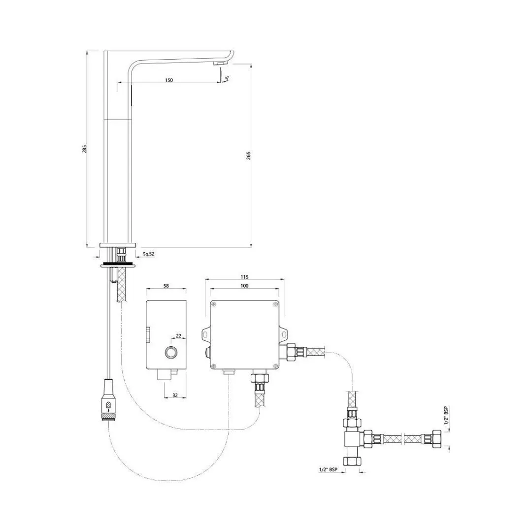 Jaquar table mounted tall boy sensor basin mixer Kubix Prime snr 35017PMPK - stainless steel SNR-35017PMPK Standard - image 2
