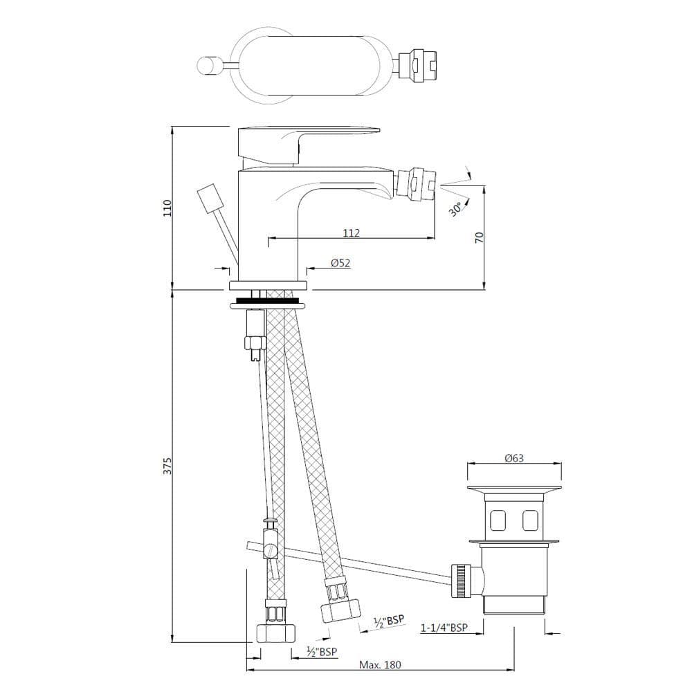 Jaquar Single Lever Bidet Mixer with Popup Waste Opal Prime series OPP-GRF-15213BPM Graphite - image 2