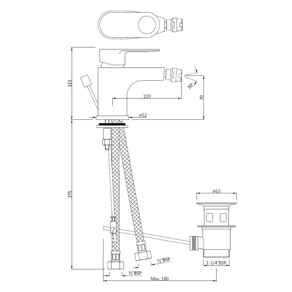 Jaquar Single Lever 1-Hole Bidet Mixer with Popup Waste System Ornamix Prime series ORP-SSF-10213BPM Stainless Steel - image 2