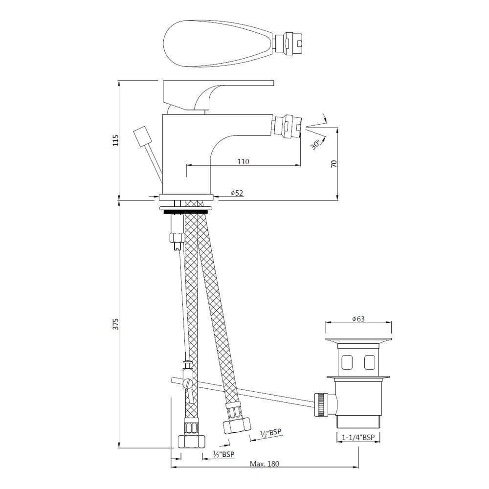 Jaquar Single Lever 1 - Hole Bidet Mixer Vignette Prime series VGP-BCH-81213B Black Chrome - image 3