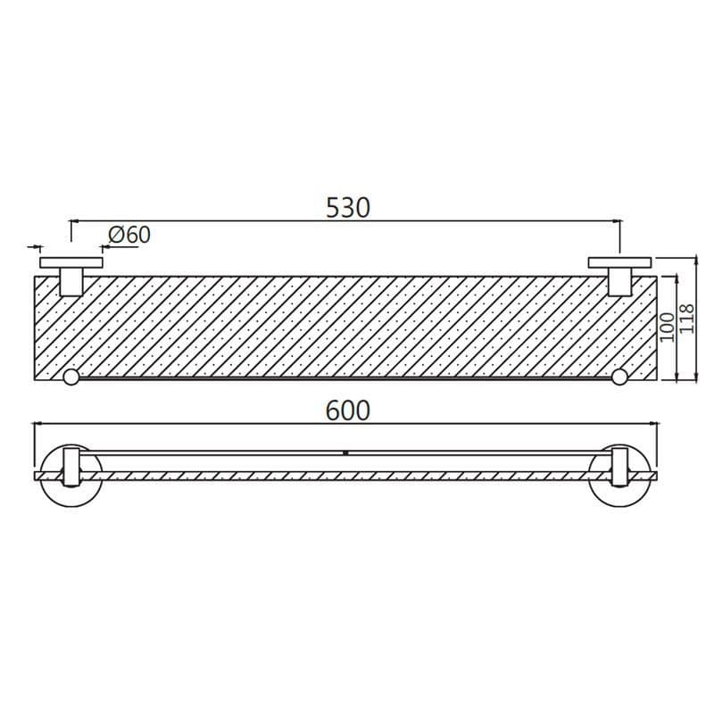 Jaquar Glass Shelf 600mm Long Continental series ACN-SSF-1171N Stainless Steel - image 2