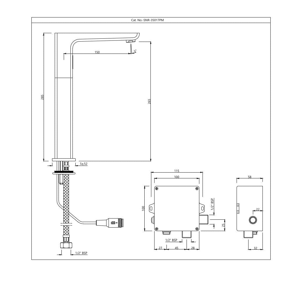 Jaquar Tall Boy Sensor Faucet Kubix Prime series SNR-BLM-35017PM Black Matt - image 2