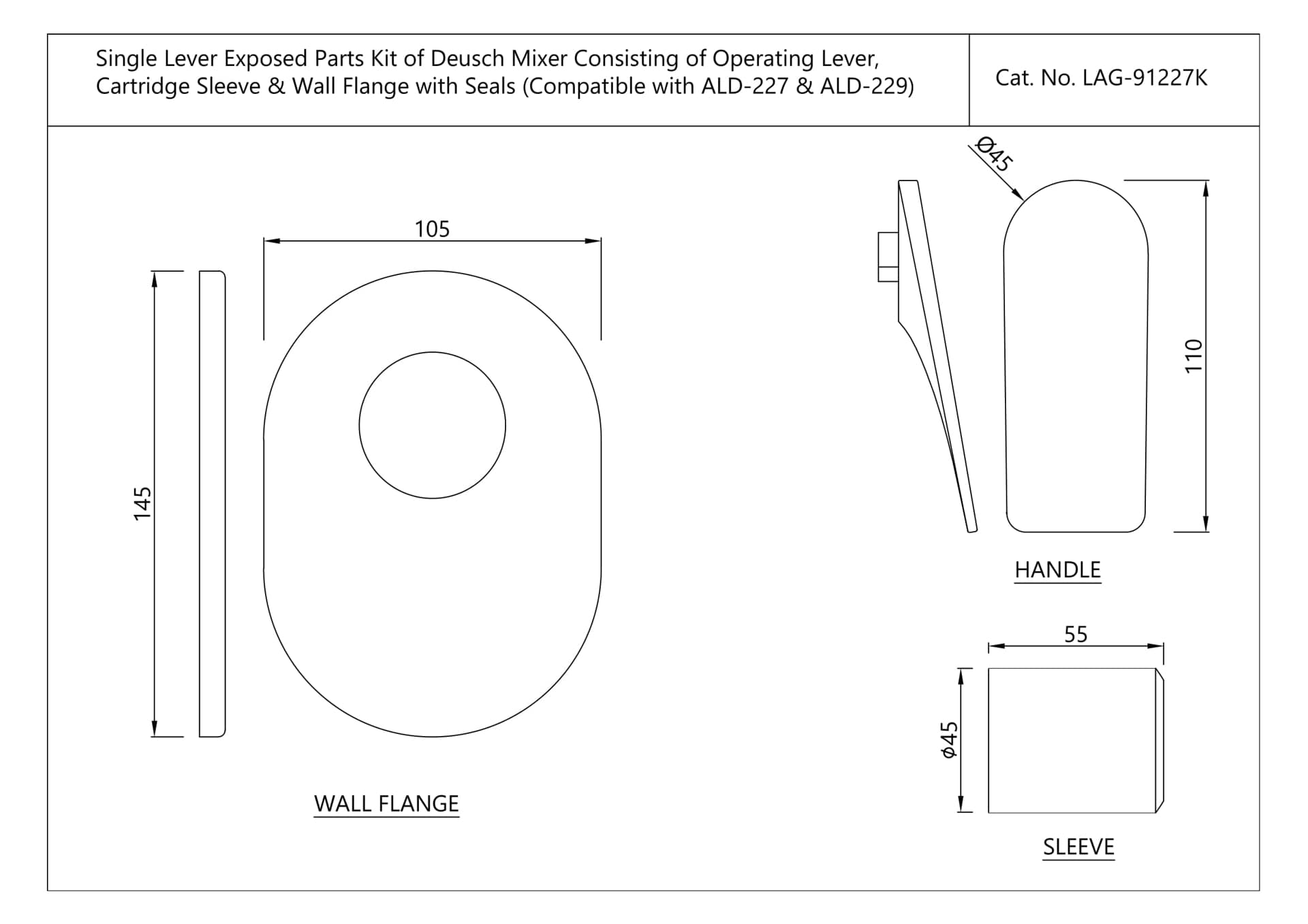 Jaquar Single Lever Exposed Parts Kit of Deusch Mixer Laguna series LAG-BGP-91227K Standard - image 2