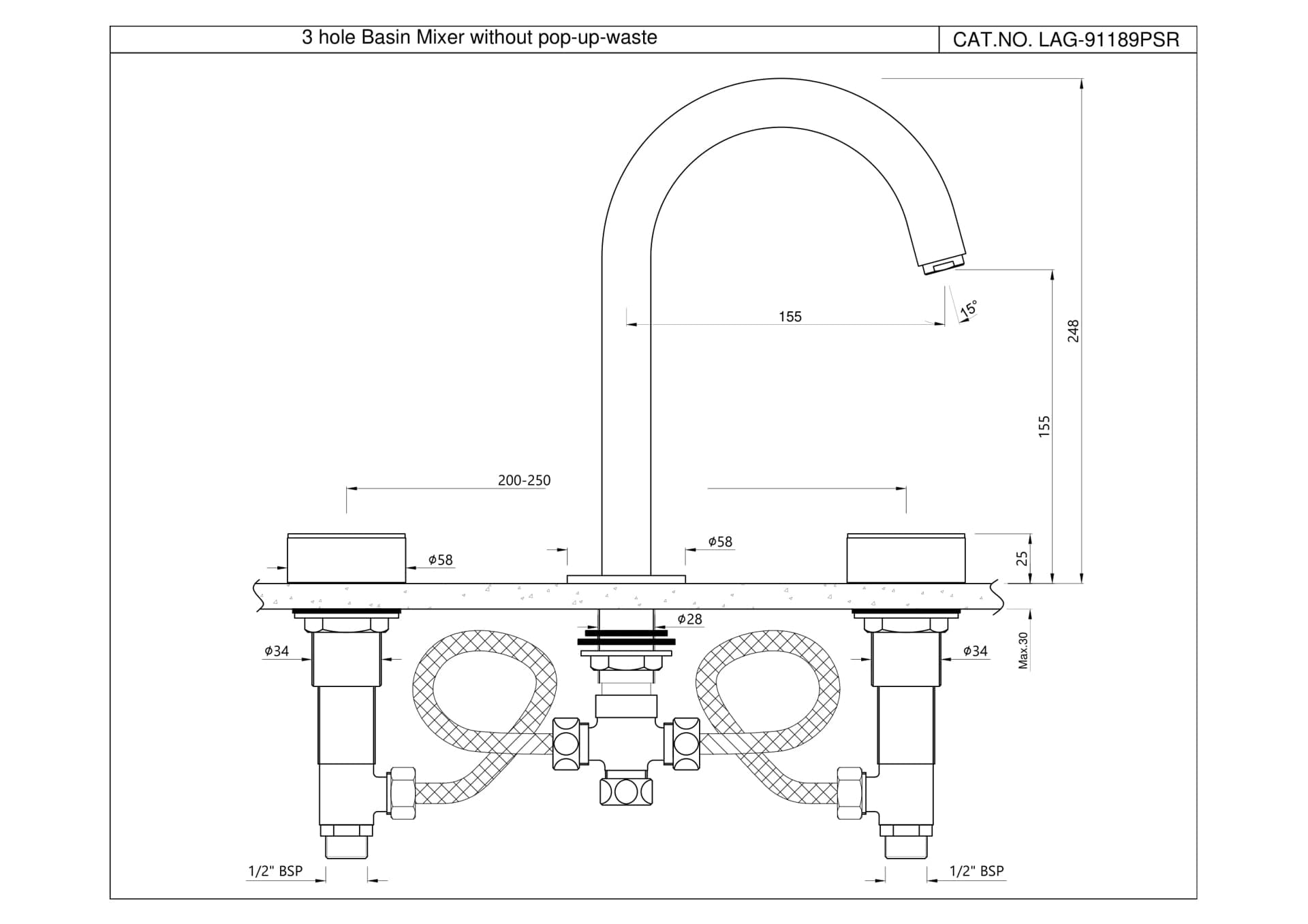 Jaquar 3-Hole Basin Mixer with Pipe Spout Laguna Faucets series LAG-GBP-91189PSR Gold Bright PVD - image 2