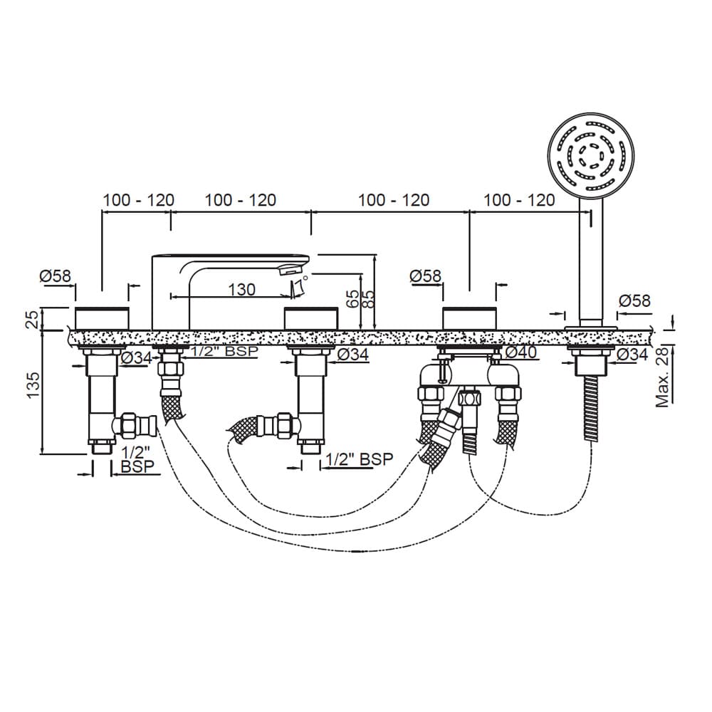 Jaquar 5-Hole Bath Tub Mixer Laguna series LAG-BGP-91287 Standard - image 2