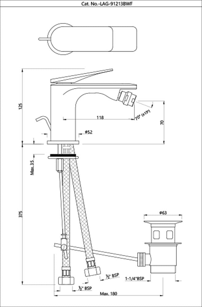 Jaquar Single Lever 1-Hole Bidet Mixer Laguna series LAG-BLM-91213BWF Black Matt - image 2