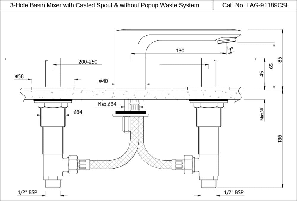 Jaquar 3-Hole Basin Mixer Laguna series LAG-BGP-91189CSL Standard - image 2