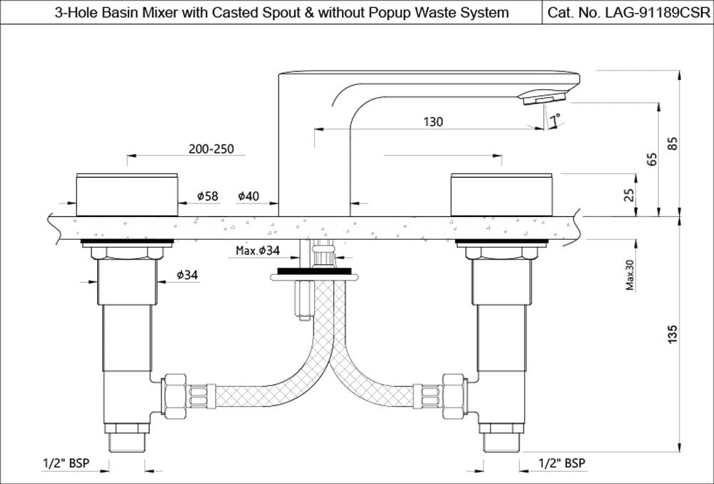 Jaquar 3-Hole Basin Mixer Laguna series LAG-BGP-91189CSR Standard - image 2