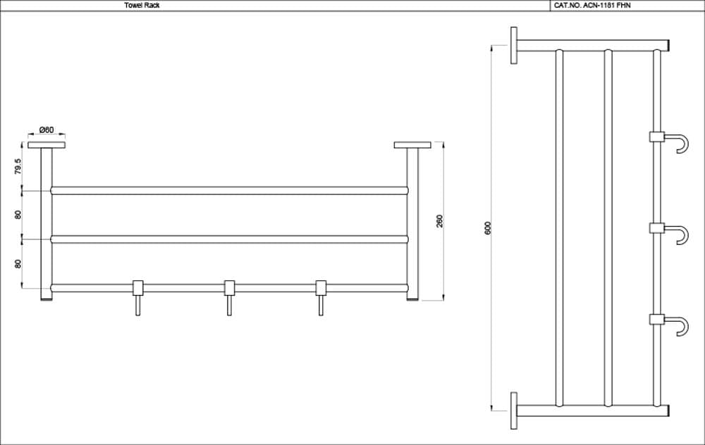Jaquar Towel Rack 600mm Long without Lower Hangers but with 3 hooks Continental series ACN-BCH-1181FHS Black Chrome - image 2