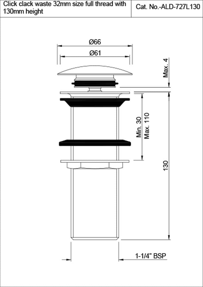 Jaquar Click Clack Waste Allied series ALD-BGP-727L130 Standard - image 2
