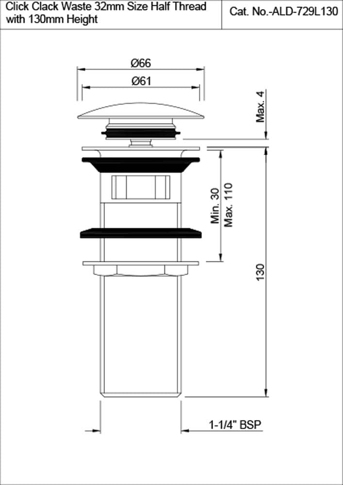 Jaquar Click Clack Waste Allied series ALD-BGP-729L130 Standard - image 2
