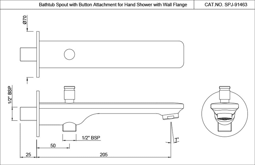 Jaquar Bathtub Spout with Button Attachment Laguna series SPJ-BGP-91463 Standard - image 2