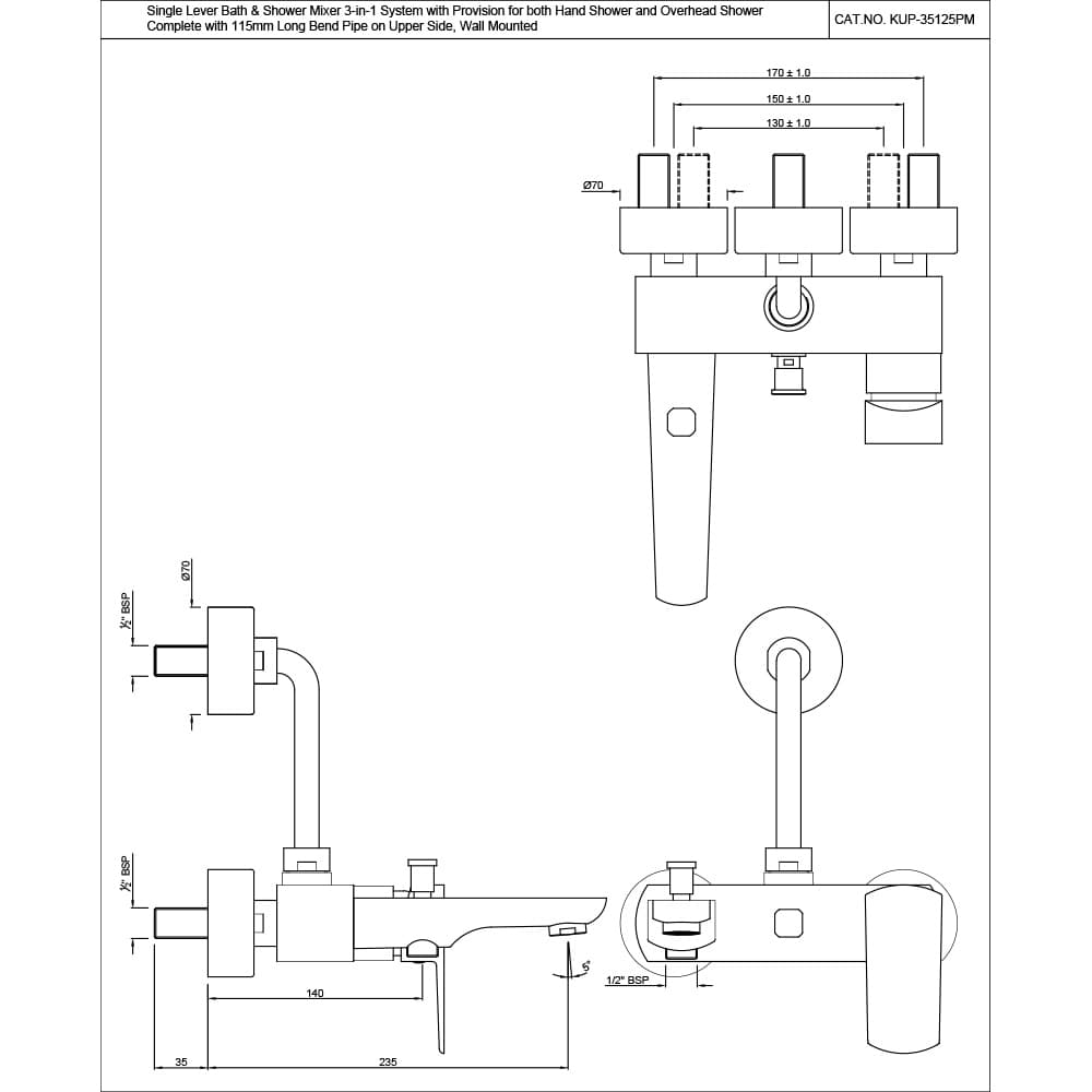Jaquar Single Lever Wall Mixer 3-in-1 System Kubix Prime series KUP-BGP-35125PM Standard - image 2