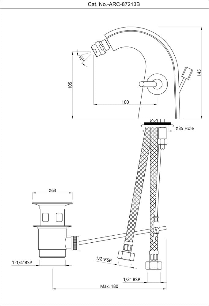 Jaquar Joystick 1-Hole Bidet Mixer Arc series ARC-BLM-87213B Black Matt - image 2