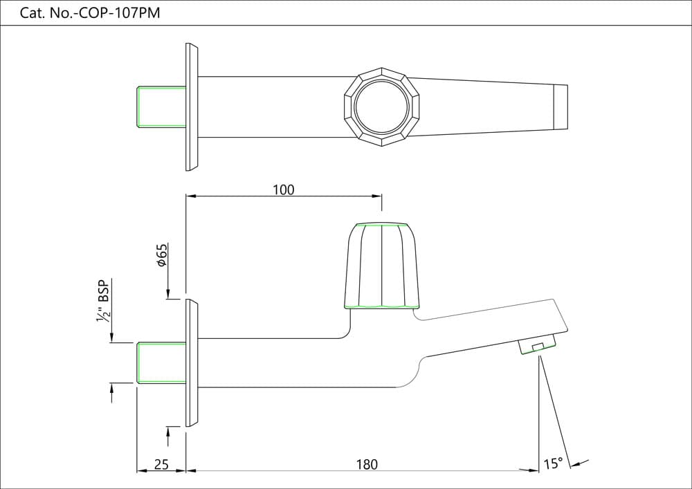 Jaquar Long Body Bib Cock with Wall Flange Continental Prime series COP-CHR-107NPM Chrome - image 2