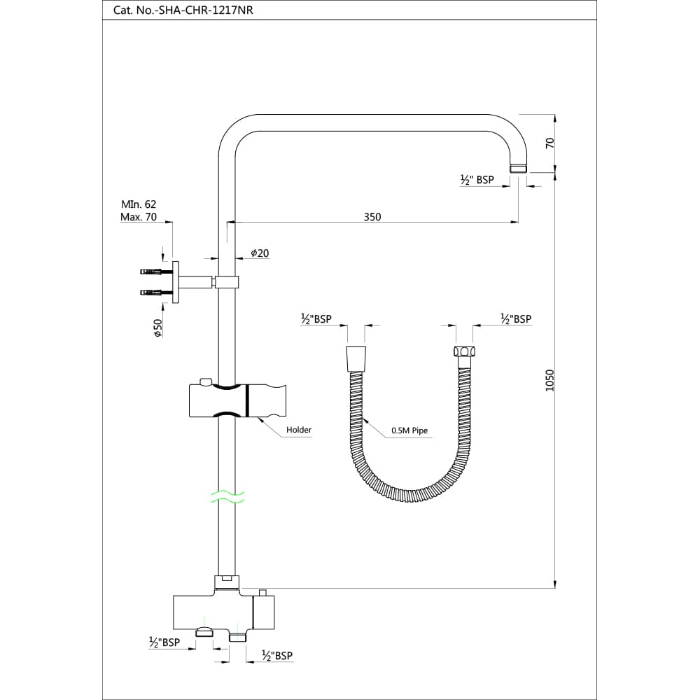 Jaquar Exposed Shower Pipe Shower Accessories series SHA-CHR-1217NR Chrome - image 3