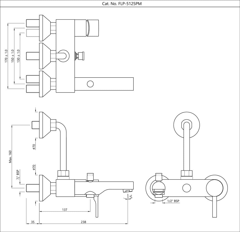 Jaquar Single Lever Wall Mixer 3-in-1 System Florentine Prime series FLP-BLM-5125PM Black Matt - image 2