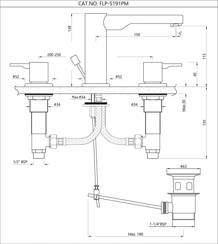 Jaquar 3-Hole Basin Mixer Florentine Prime series FLP-BLM-5191PM Black Matt - image 2