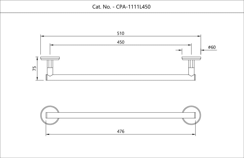 Jaquar Single Towel Rail 450mm Long Continental Prime Accessories series CPA-CHR-1111L450 Chrome - image 2
