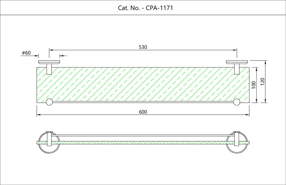 Jaquar Glass Shelf 600mm Long Continental Prime Accessories series CPA-CHR-1171 Chrome - image 2
