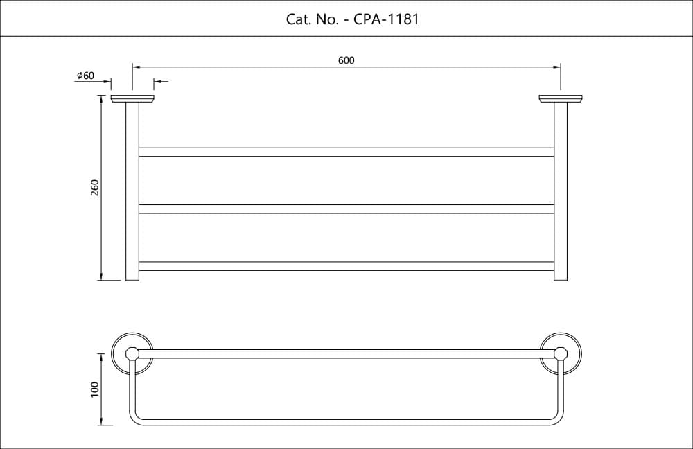 Jaquar Towel Rack 600mm Long with Lower Hangers Continental Prime Accessories series CPA-CHR-1181 Chrome - image 2