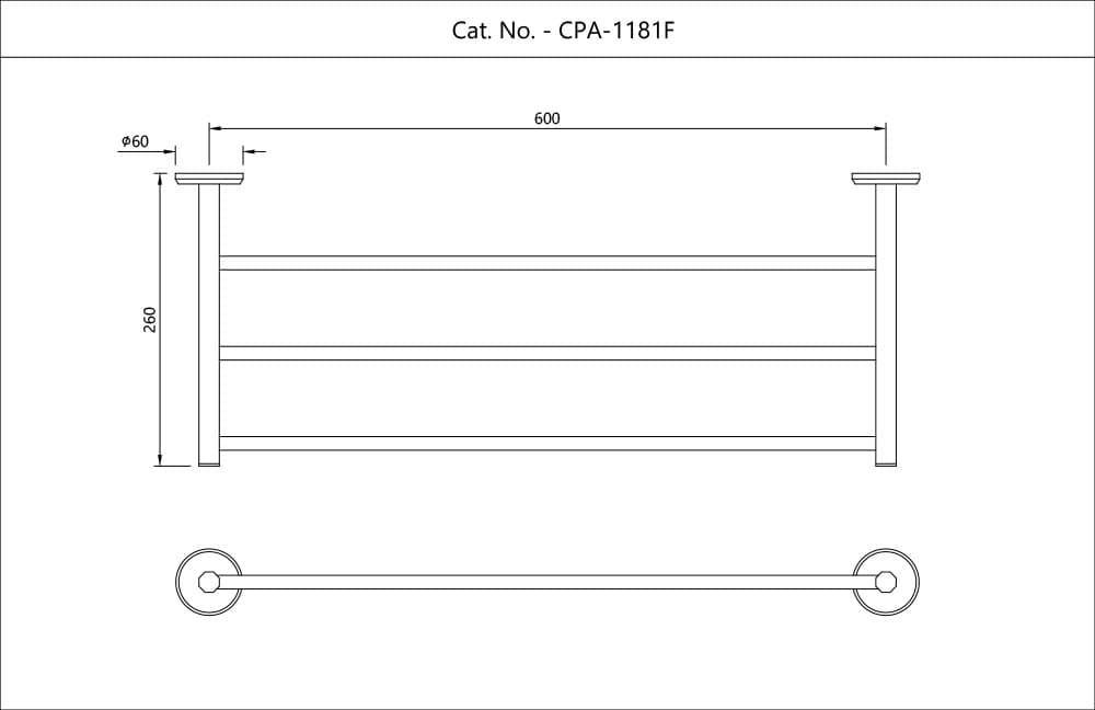 Jaquar Towel Rack 600mm Long without Hangers Continental Prime Accessories series CPA-CHR-1181F Chrome - image 2