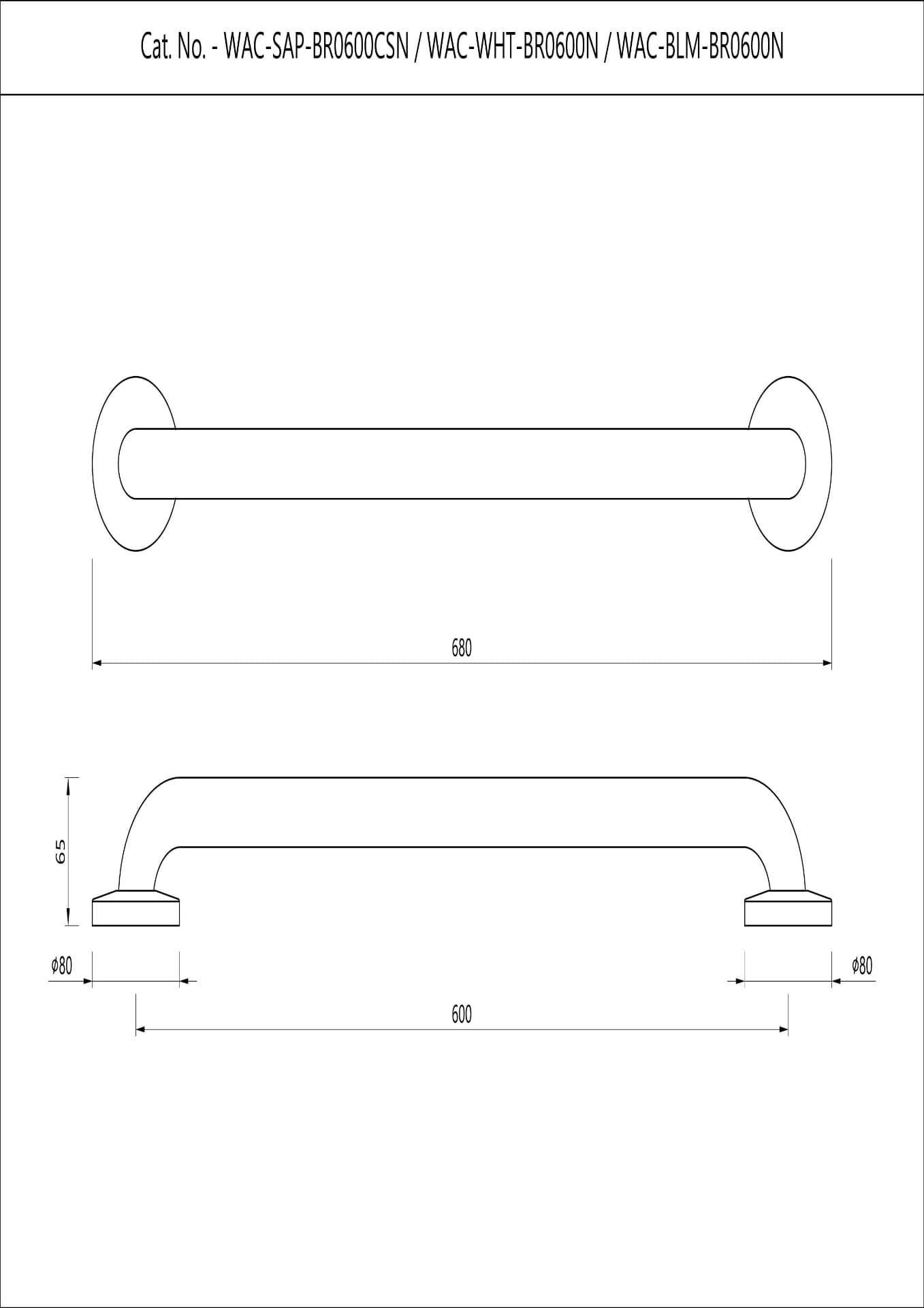 Jaquar Grab Bar Accessories (For Disable-friendly Bathroom) series WAC-SAP-BR0600CSN Standard - image 2