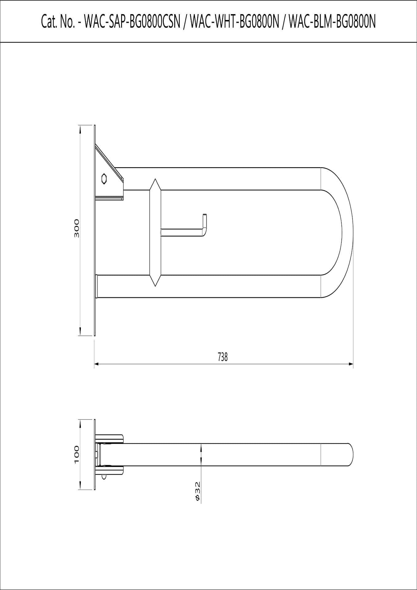 Jaquar Grab Bar Accessories (For Disable-friendly Bathroom) series WAC-BLM-BG0800N Black Matt - image 2
