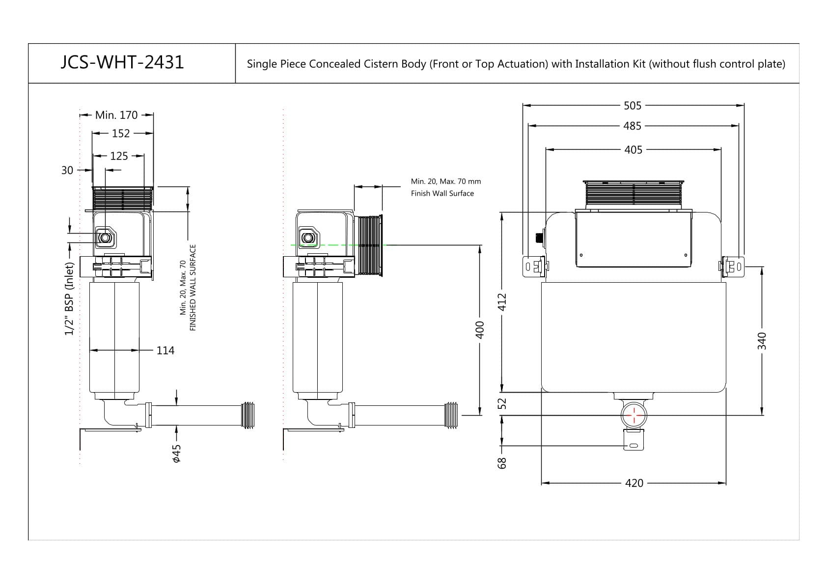 Jaquar Single Piece Concealed Cistern Slim Concealed Cistern series JCS-WHT-2431 White Glass - image 2