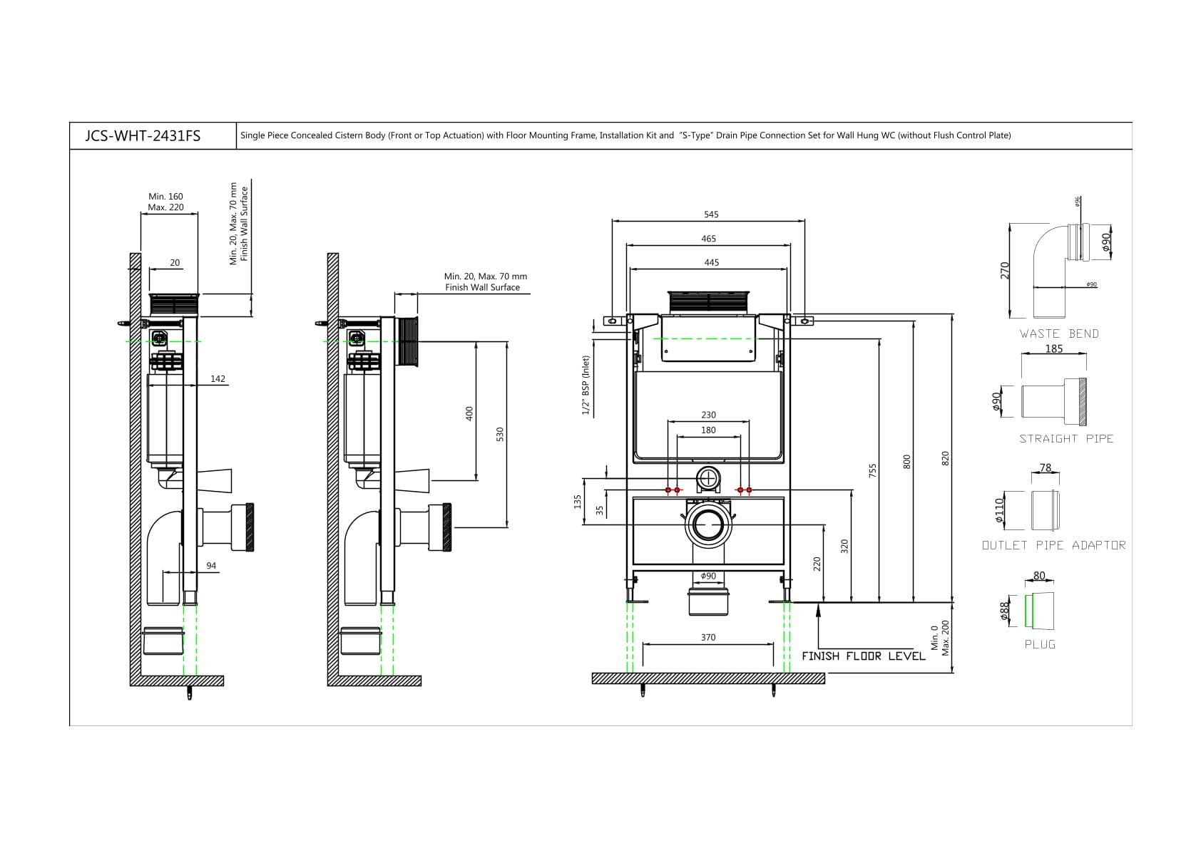 Jaquar Single Piece Concealed Cistern Slim Concealed Cistern series JCS-WHT-2431FS White Glass - image 2