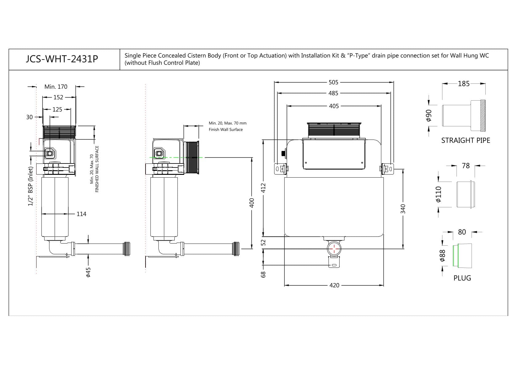 Jaquar Single Piece Concealed Cistern Slim Concealed Cistern series JCS-WHT-2431P White Glass - image 2