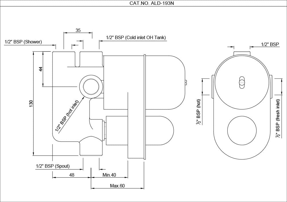 Jaquar Concealed Body for 3 Diverters series ALD-CHR-193N Chrome - image 2