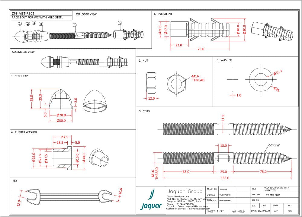 Jaquar Rack Bolt for WC Sanitaryware Accessories series ZPS-MST-RB02 Standard - image 2