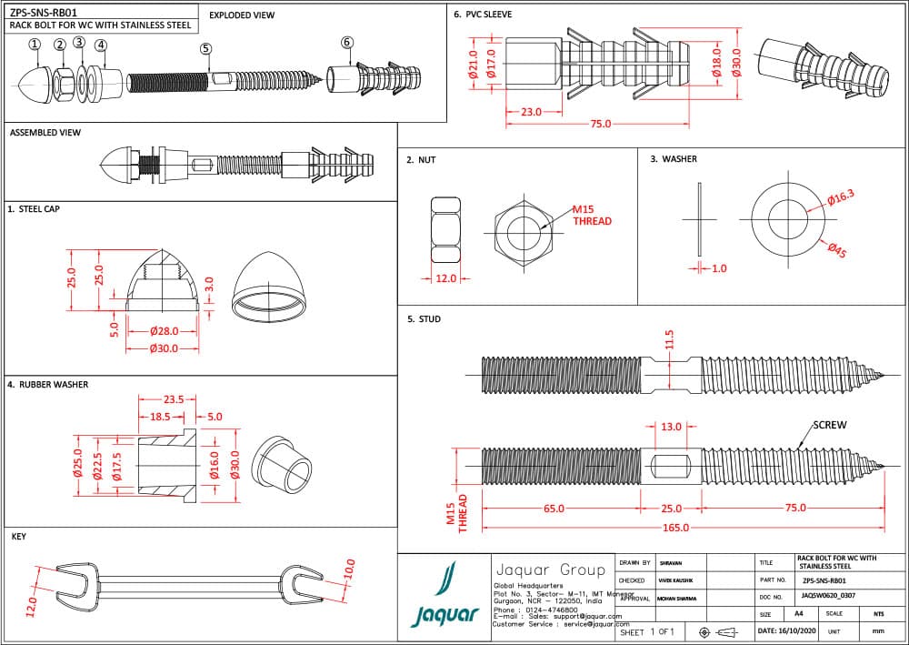 Jaquar Rack Bolt for WC Sanitaryware Accessories series ZPS-SNS-RB01 Standard - image 2