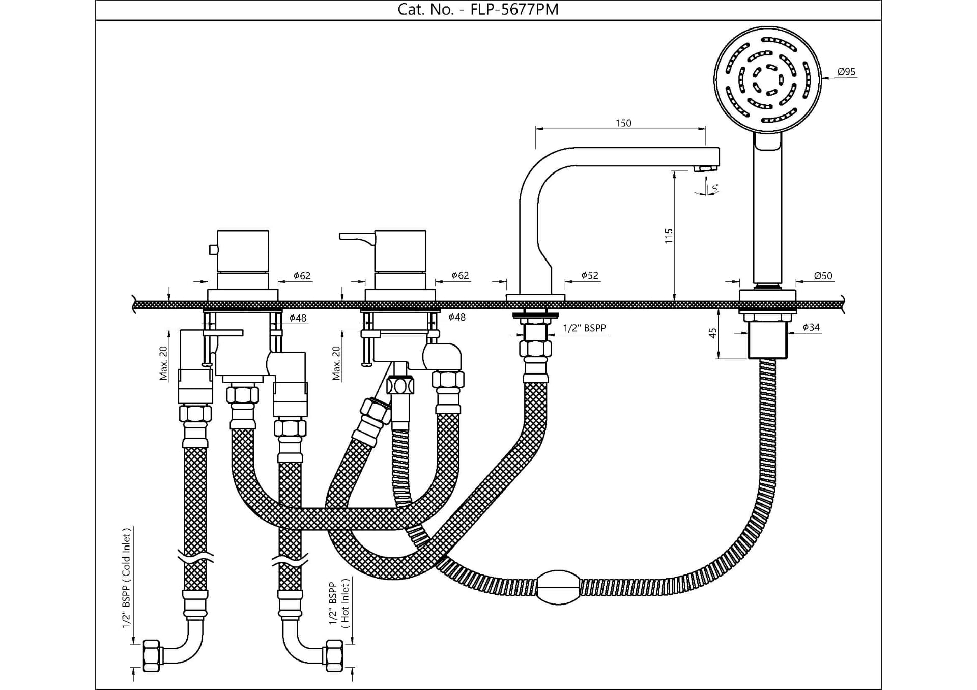 Jaquar 4-Hole Thermostatic Bath & Shower Mixer Florentine Prime series FLP-BCH-5677PM Black Chrome - image 2