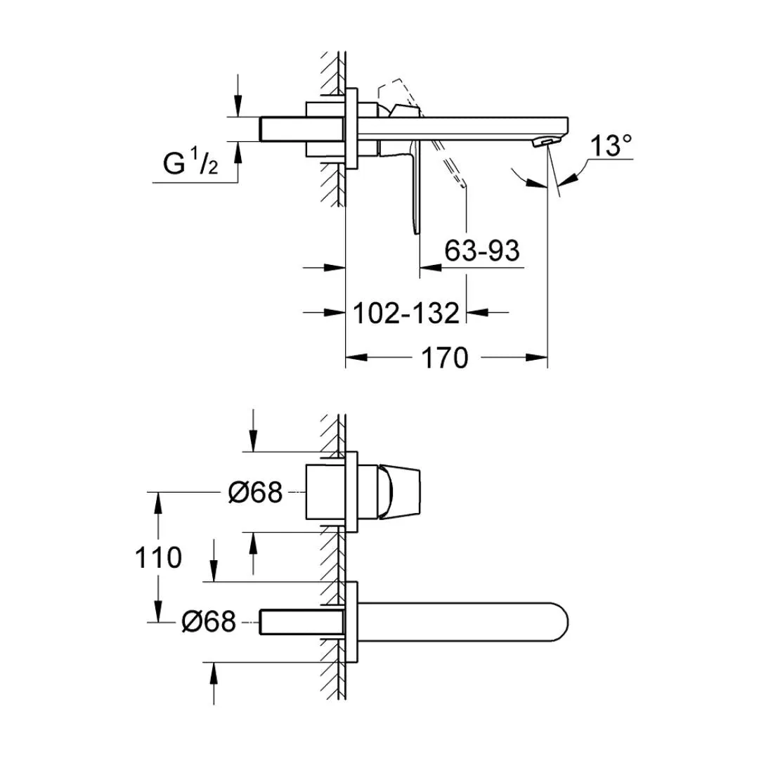 Grohe wall mounted basin mixer eurosmart cosmopolitan 19381000 19381000 Chrome - image 2