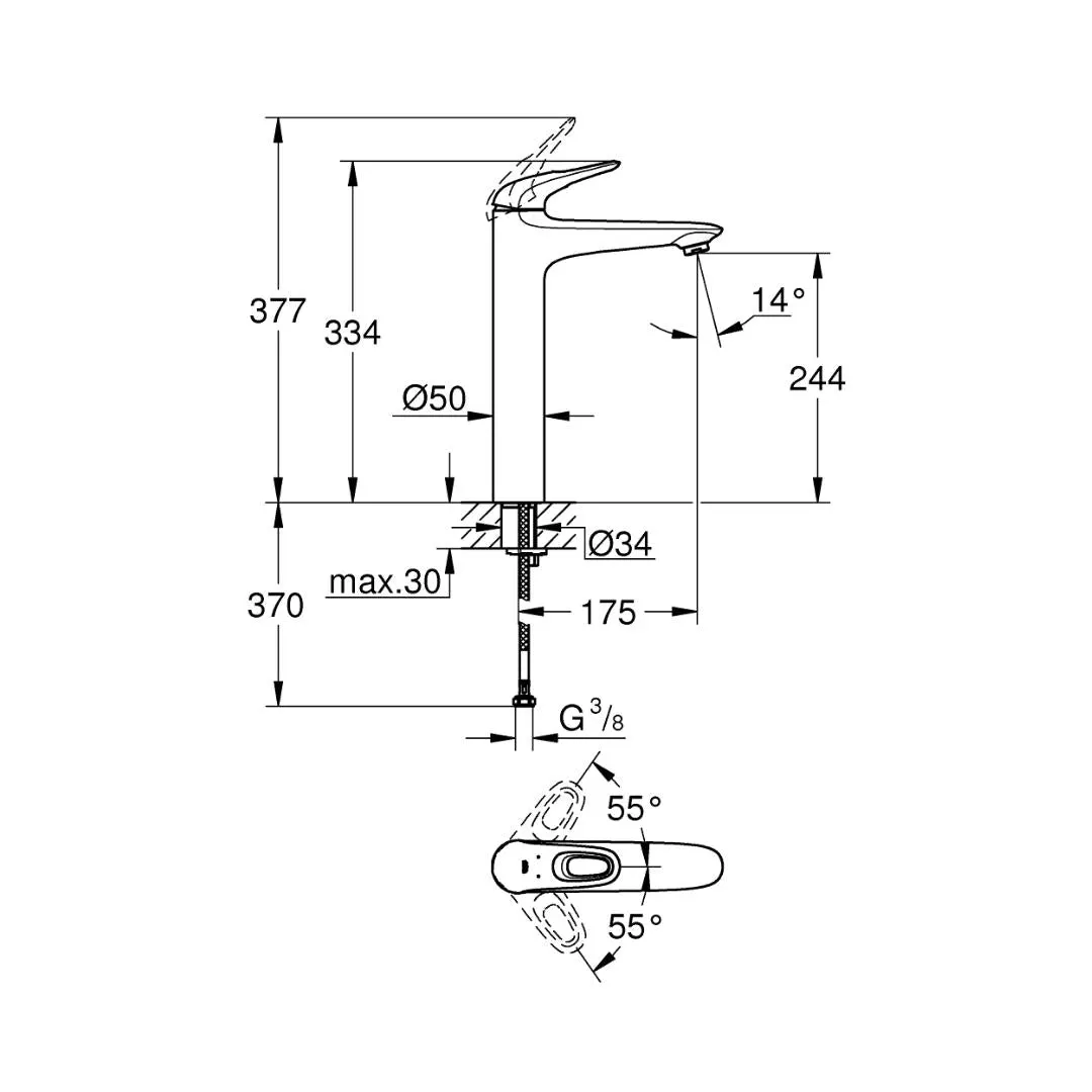 Grohe table mounted tall boy basin mixer eurostyle loop 23570003 23570003 Chrome - image 2