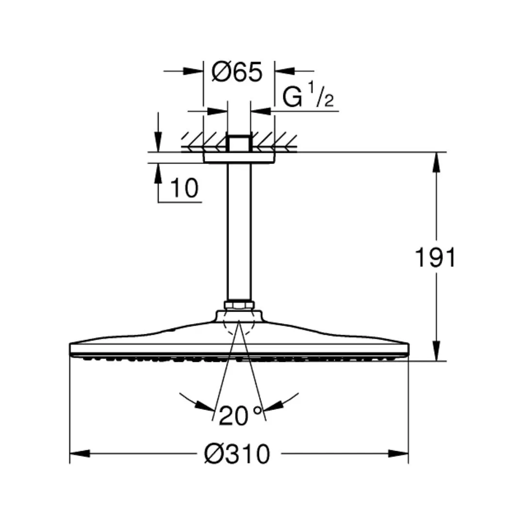 Grohe single flow overhead shower mono 26559000 26559000 Chrome - image 3