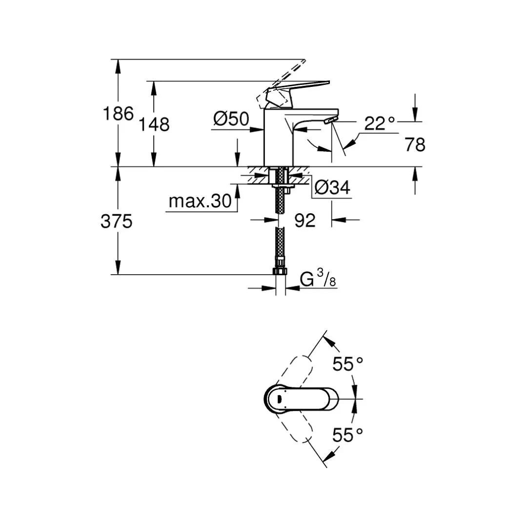 Grohe table mounted regular basin mixer eurosmart cosmopolitan 32824000 32824000 Chrome - image 3