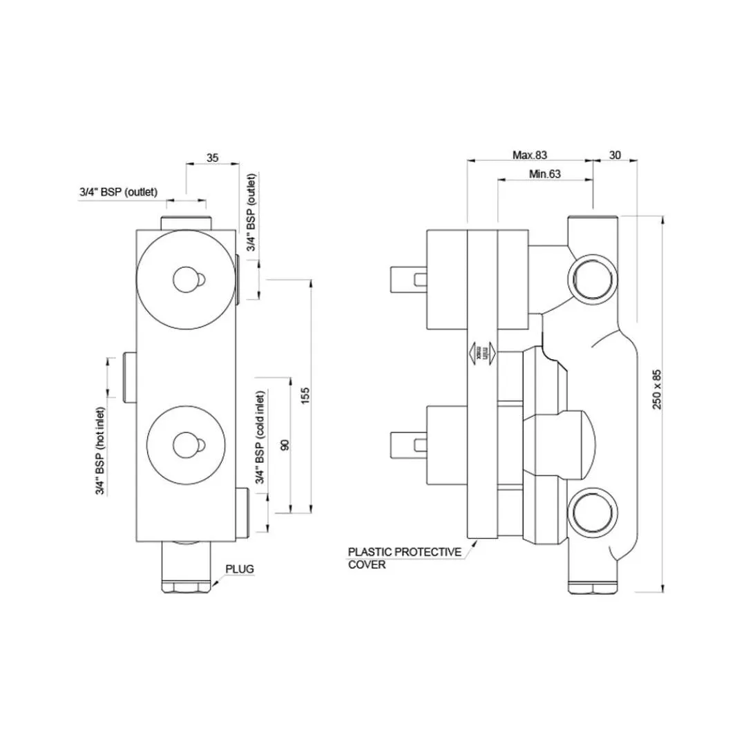 Jaquar 2 way thermostatic diverter valve Aquamax ALD-CHR-681N Standard - image 2
